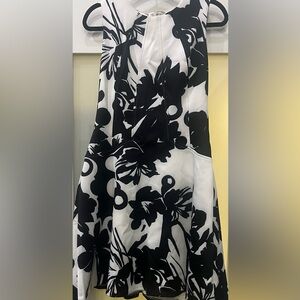 DKNY Floral Print Fit Flare Dress Women Size 4 Black and White